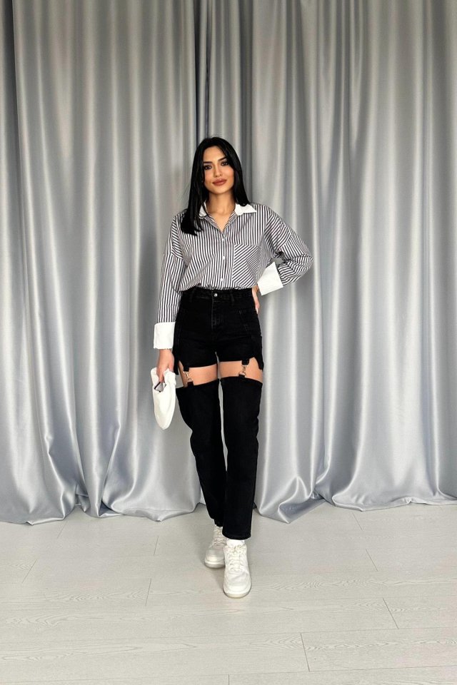 Mavi Askılı İki Parça Jeans Pantolon
