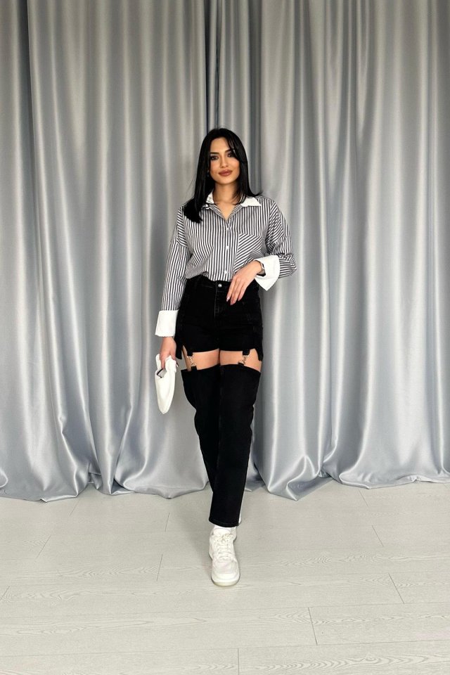 Mavi Askılı İki Parça Jeans Pantolon