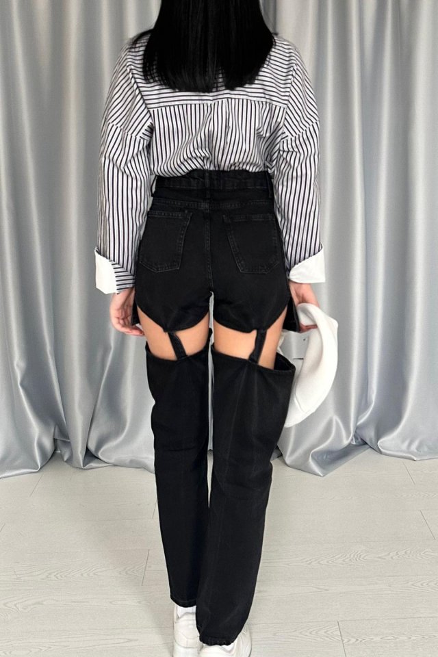 Mavi Askılı İki Parça Jeans Pantolon