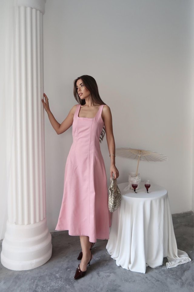 Lacivert Çift Dikişli Gabardin Elbise