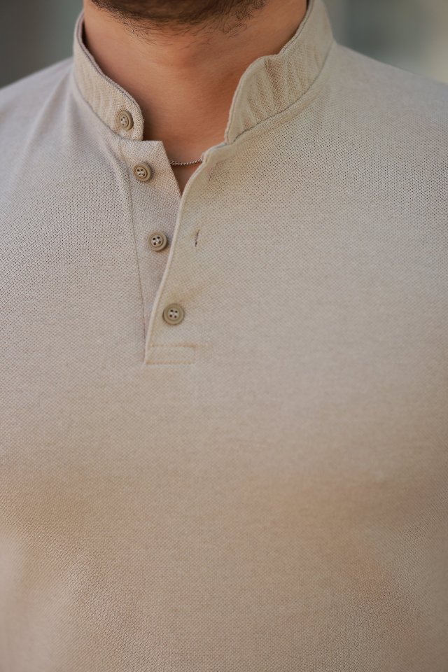 Erkek Hakim Yaka Dokuma Pamuklu Kumaş Kısa Kollu T-shirt