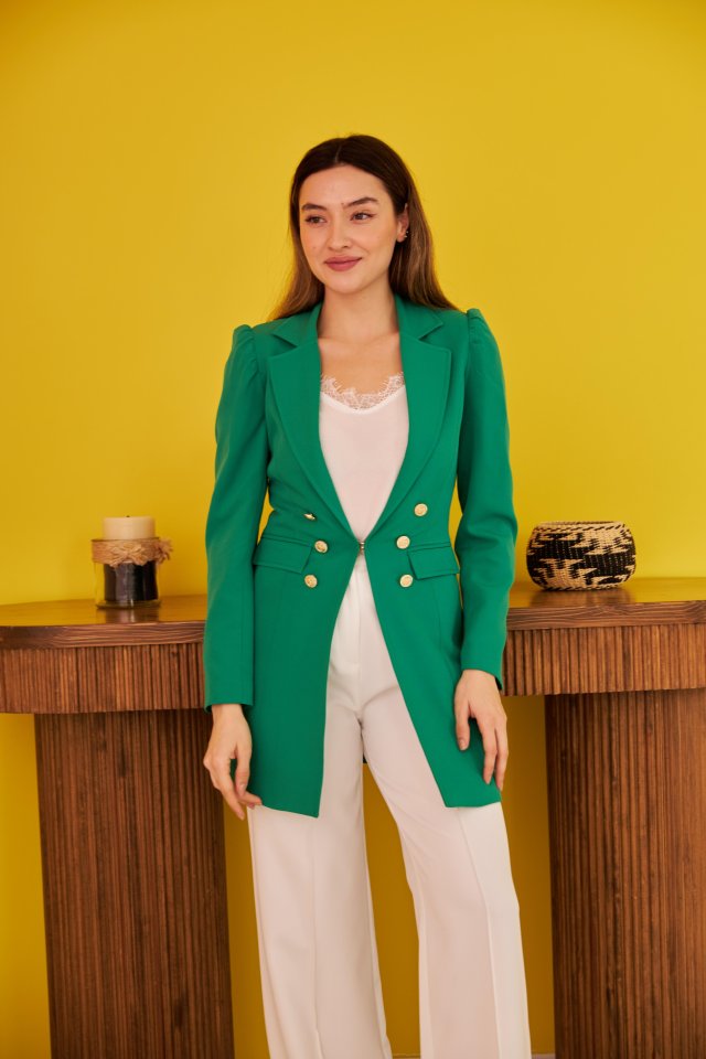 Ekru Blazer Düğmeli Ceket