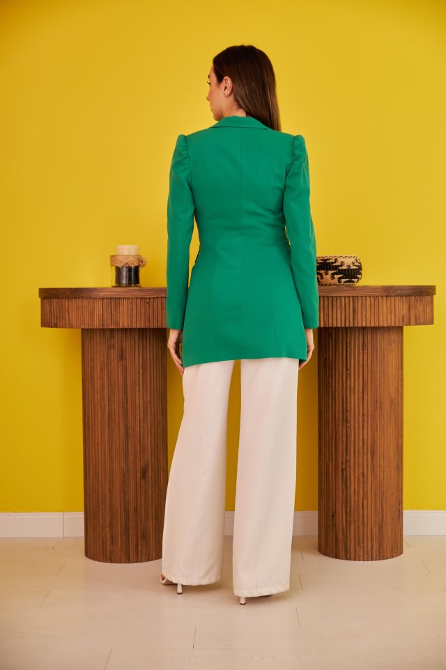 Ekru Blazer Düğmeli Ceket