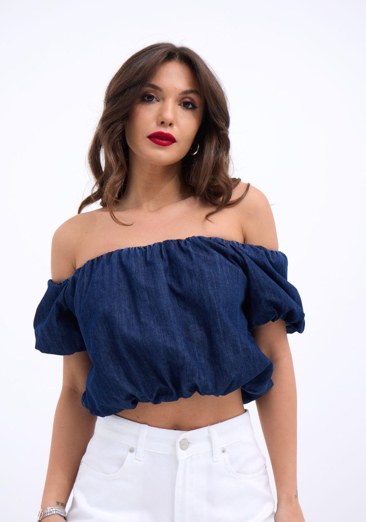 Taş Detaylı Gömlek Şort Denim Takım 10175