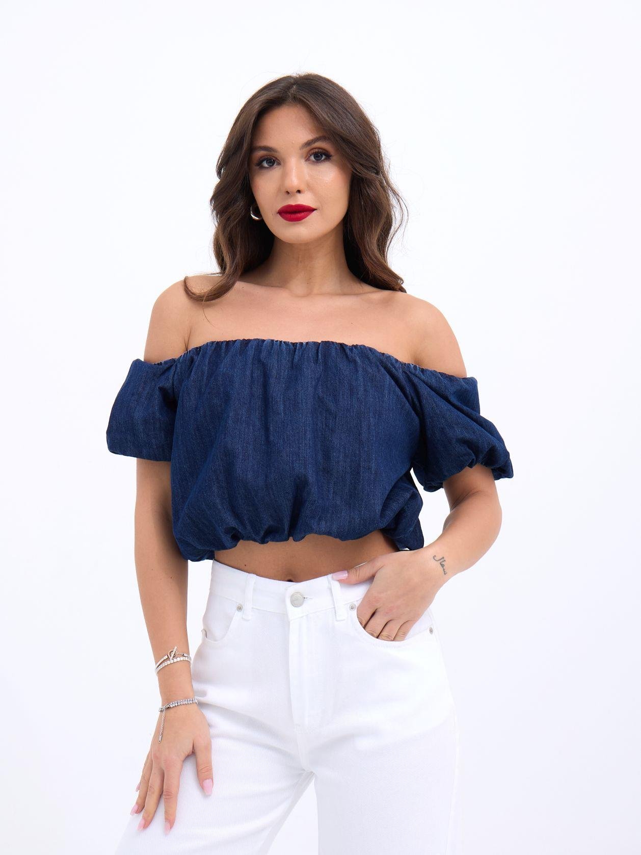 Taş Detaylı Gömlek Şort Denim Takım 10175