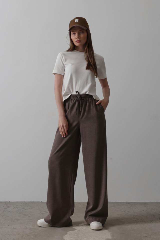 Beli Lastikli Bol Paça Pantolon - Koyu Haki