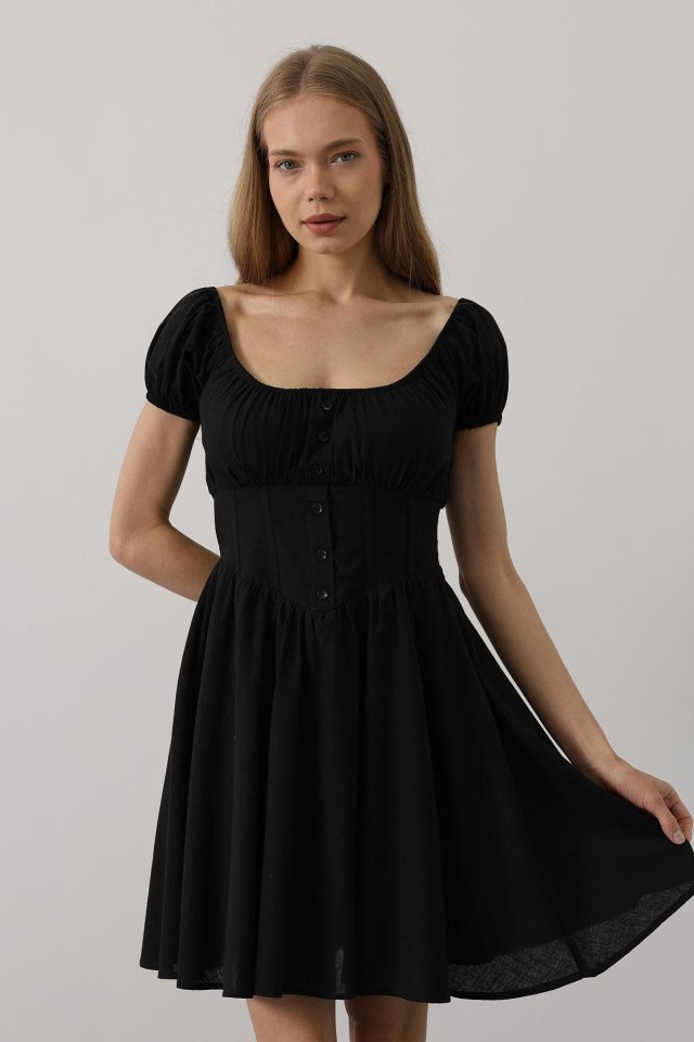 Beli Korseli Mini Elbise - Fuşya