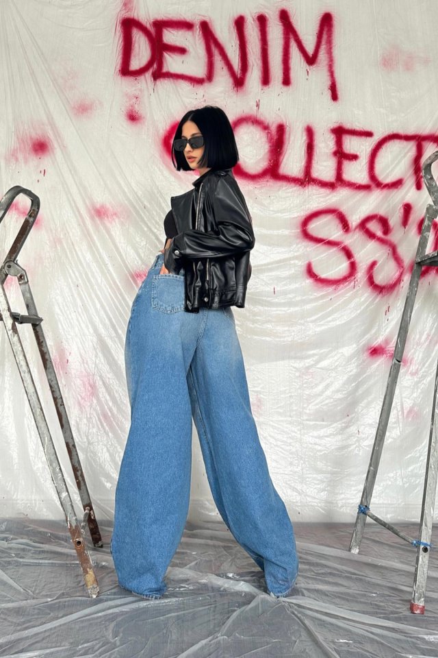 Lacivert Geniş Paça Jeans Pantolon