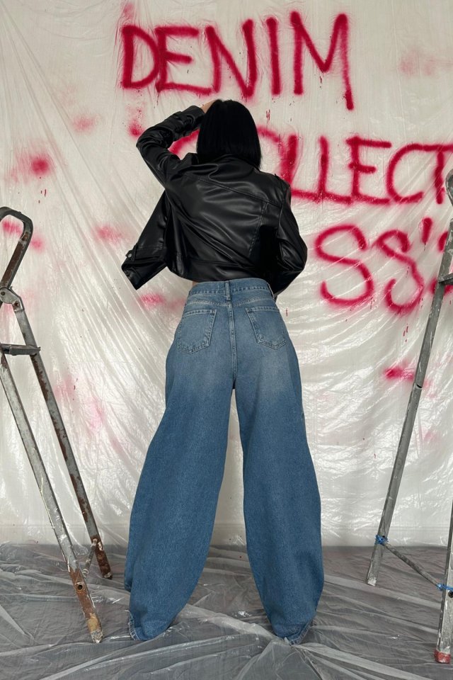 Lacivert Geniş Paça Jeans Pantolon