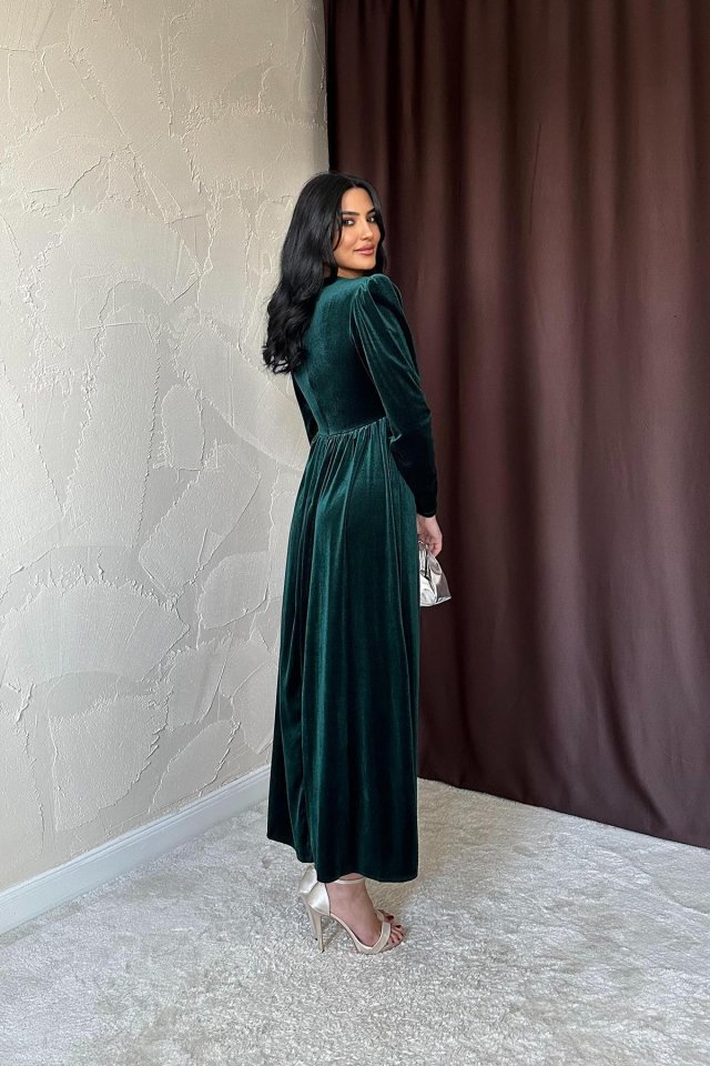 Siyah Göğüs Altı Taşlı Elbise