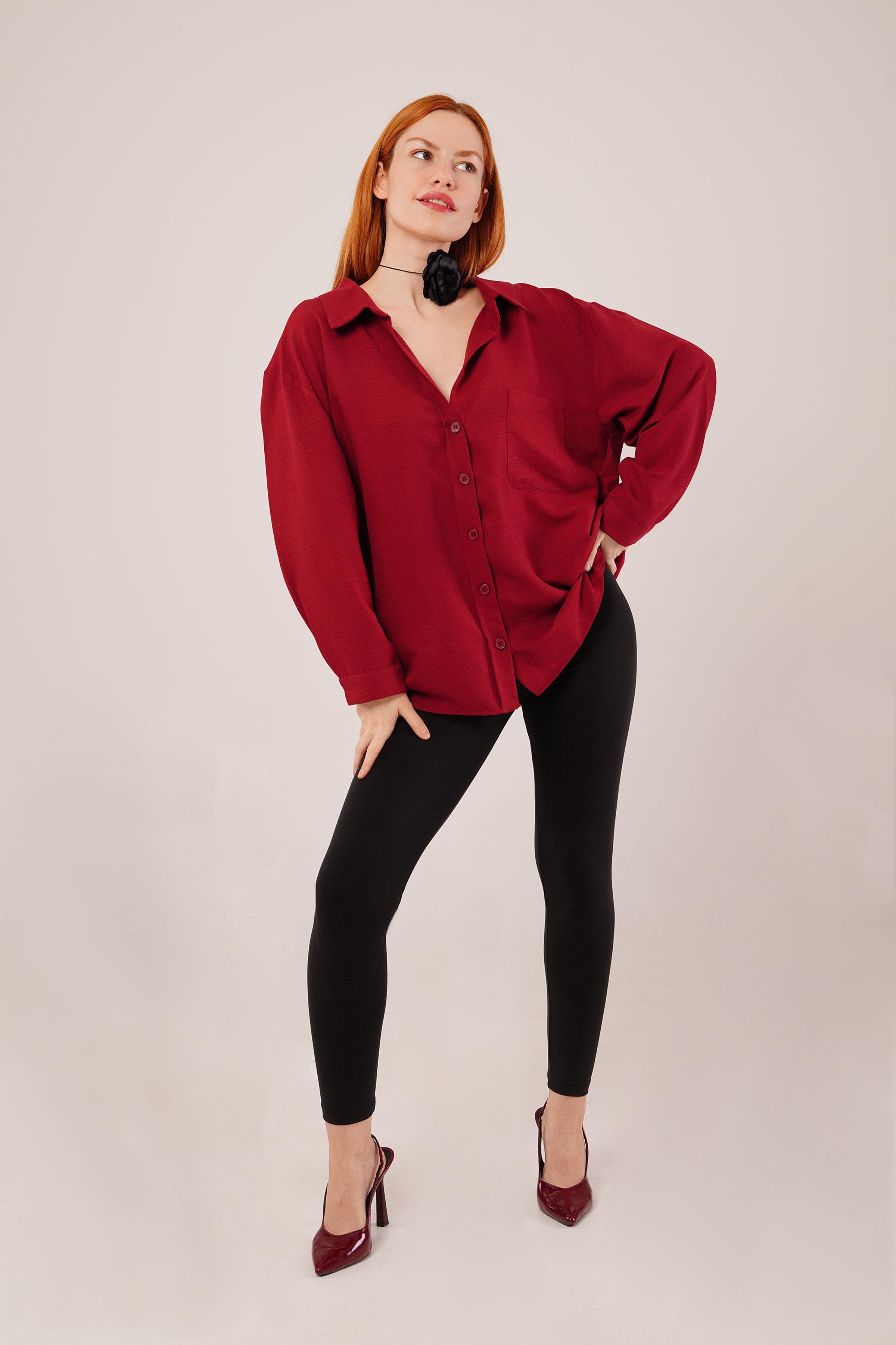 Basic Oversize Bordo Gömlek