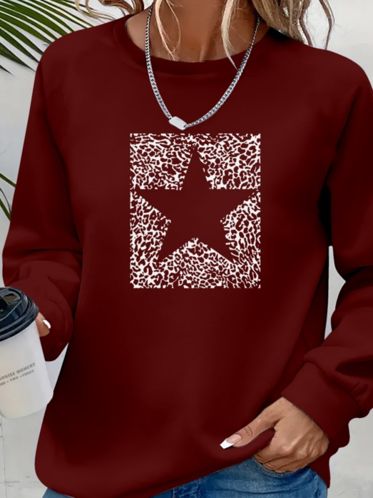 Kadın Uzun Kollu Bisiklet Yaka Desenli Viskon Iki Iplik Bluz