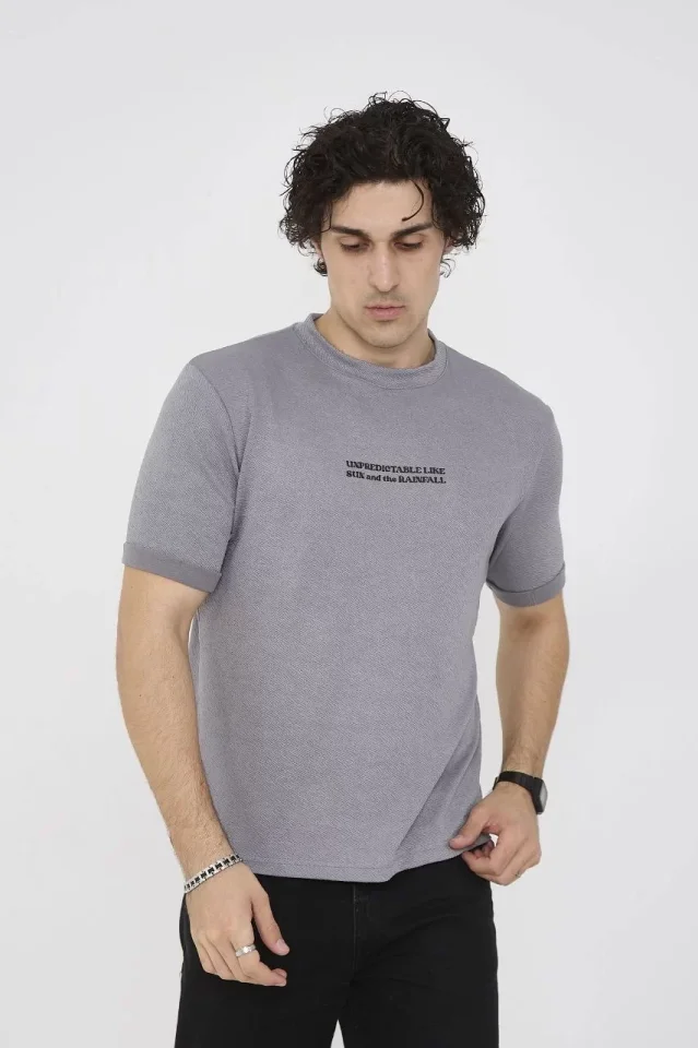 Unisex Bisiklet Yaka Slim Fit T-Shirt- Gri